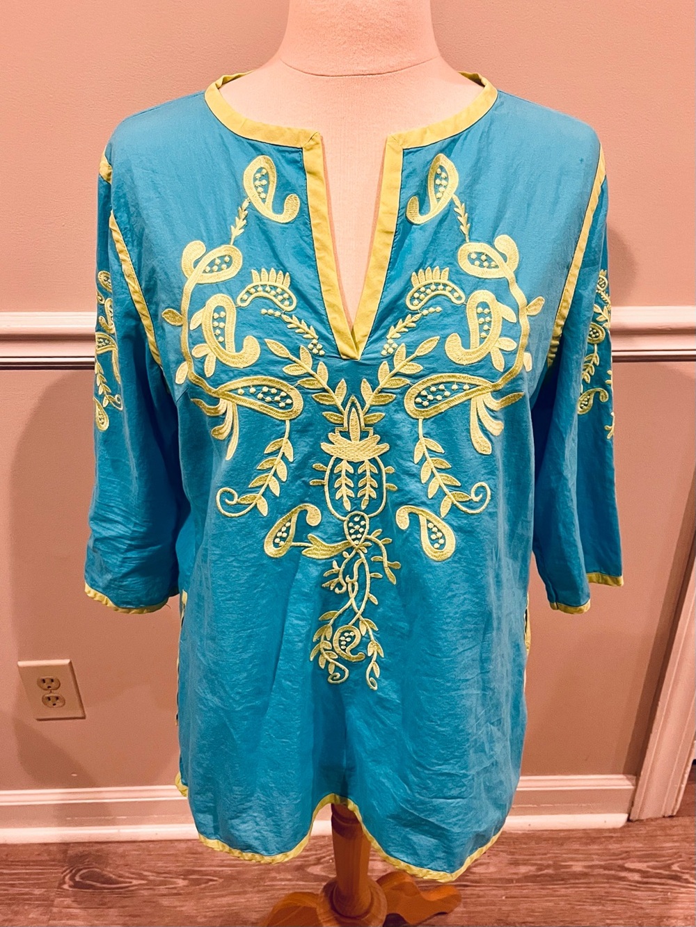 Gretchen Scott Turquoise Tunic with Lime Trim